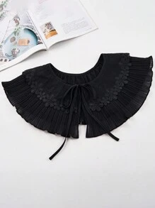 1pc Women's Black & White Double-Layer Lace Trim Chiffon Pleated Tie Shawl - Chiffon Cape Shawl - View 2