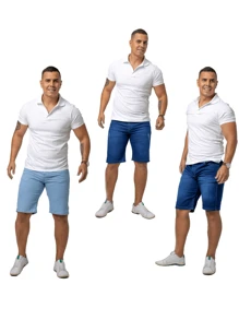 Kit 3 Men's Bermuda Jeans With Elastane Light Blue + Worn Blue + Blue USED - 彩色 - 查看 3