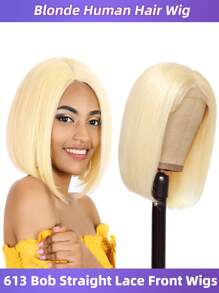 Peruca Bob de Cabelo Humano Loiro 613 de 12 Polegadas, Reta, Frente de Renda 13x4 com Cabelo Implantado, Renda Transparente e Densidade de 150, Perucas Loiras 613 de 8-16 Polegadas para Mulheres, Peruca Bob Curta para Mulheres