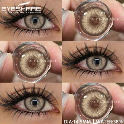  Eyeshare 1副全新彩色隐形眼镜 黑色镜片 时尚蓝色镜片 绿色镜片 灰色隐形眼镜 年度棕色镜片隐形眼镜 万圣节服装角色扮演