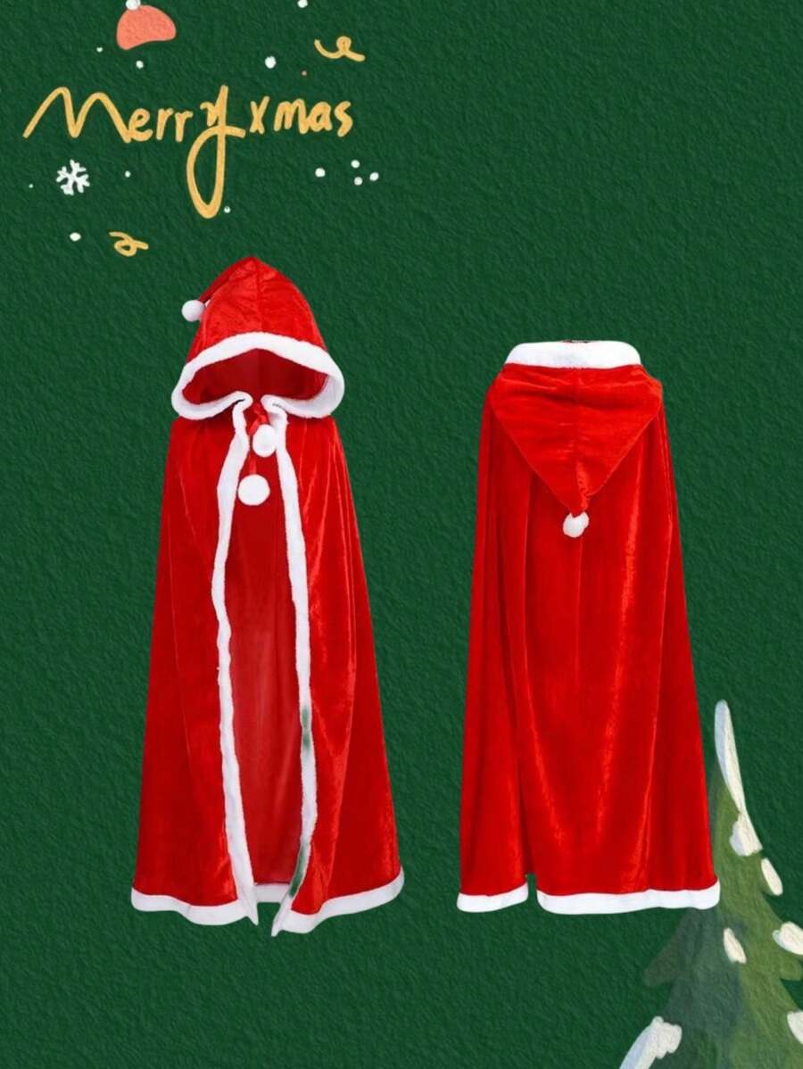 Christmas Red Hooded Cape Cloak For Adults And Children, Little Red