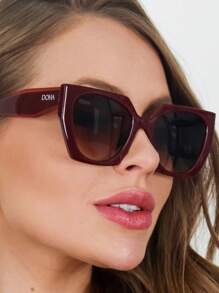 Women's Square Cat Eye Sunglasses Blogger New Release - 紅色 - 查看 2