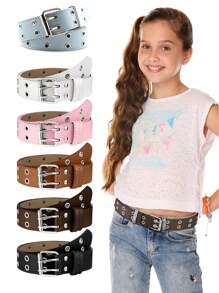 Cinturón de cintura con doble hebilla de remache con estrella vintage para niños y adolescentes, accesorio de ropa con hebilla de aguja fina de PU, cinturón de decoración de jeans de estilo callejero de alta gama para niña