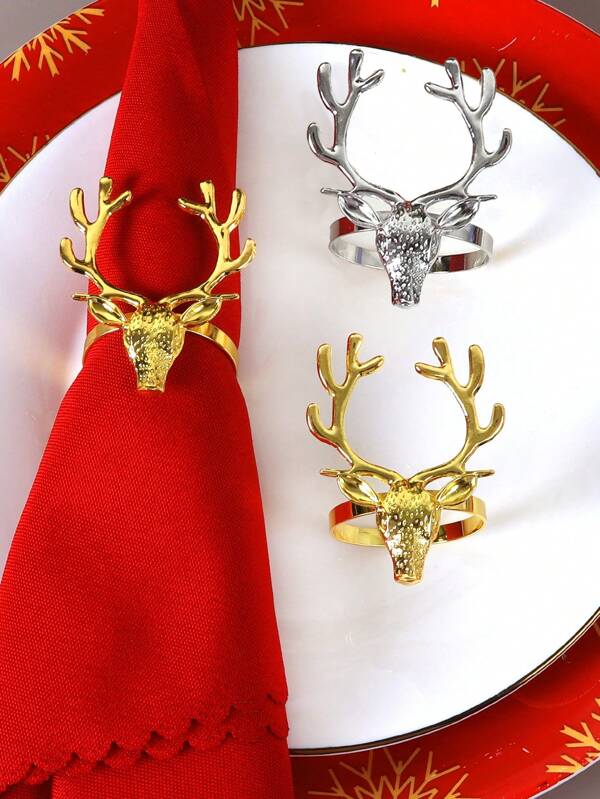 4pcs Christmas Reindeer Napkin Rings, Suitable For Christmas Home Dining Table Decor Napkin Holders, Deer Napkin Rings