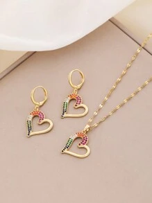 1-3 Stücke 316L Edelstahl Mikro eingelegt farbiger Zirkonia Cut Out-Herz Anhänger Halsketten-Set für Frauen, geeignet für Feste, Geschenke, Versammlungen, Partys und täglichen Gebrauch (ohne Geschenkbox)