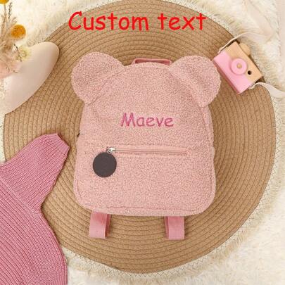 Customized Soft Mini Cartoon Backpack For Girls, Personalized Name Embroidery, Adjustable Shoulder Strap, Large Storage Capacity, Bear Ear Shape, Suitable For Daily Use Or Gifts Letter Portable Shoulder Tote Bag Ideal Gifts For Her Girlfriend, Family, Friends, Women, Rookies & White-Collar Workers For Anniversaries, For Birthdays, For Holiday/ Vacation, For School, For Business/Commute/Work/Office,Delicate Romance, Bags & Luggage,Customized Women Shoulder Bags,All-Purpose,Large Capacity,Versatile,Multifunction,Colorful,Cute,Adorable,Contracted,Funny,Kawaii,Y2K,Minimalist,Commuting,Business Casual,Basics,Custom,Personalized,Unique,Customized,Ideal Gifts For Him,Ideal Gifts For Her,Her,Family,Friends,Girlfriend,For Anniversaries,For Birthdays,For Holiday/ Vacation,For Outdoors/Outings/Travel/Hiking/Stadium/Sports/Climbing,For Business/Commute/Work/Office,Customized Women Bags