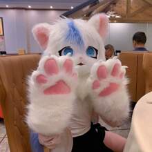 A Pair Of Adorable Plush Animal Paws With Furry Material And Claw Tips. Thick, Warm, And Cold-Resistant, Perfect For Halloween And Christmas Cosplay And Themed Parties. - Hand Washable - Green - View 2