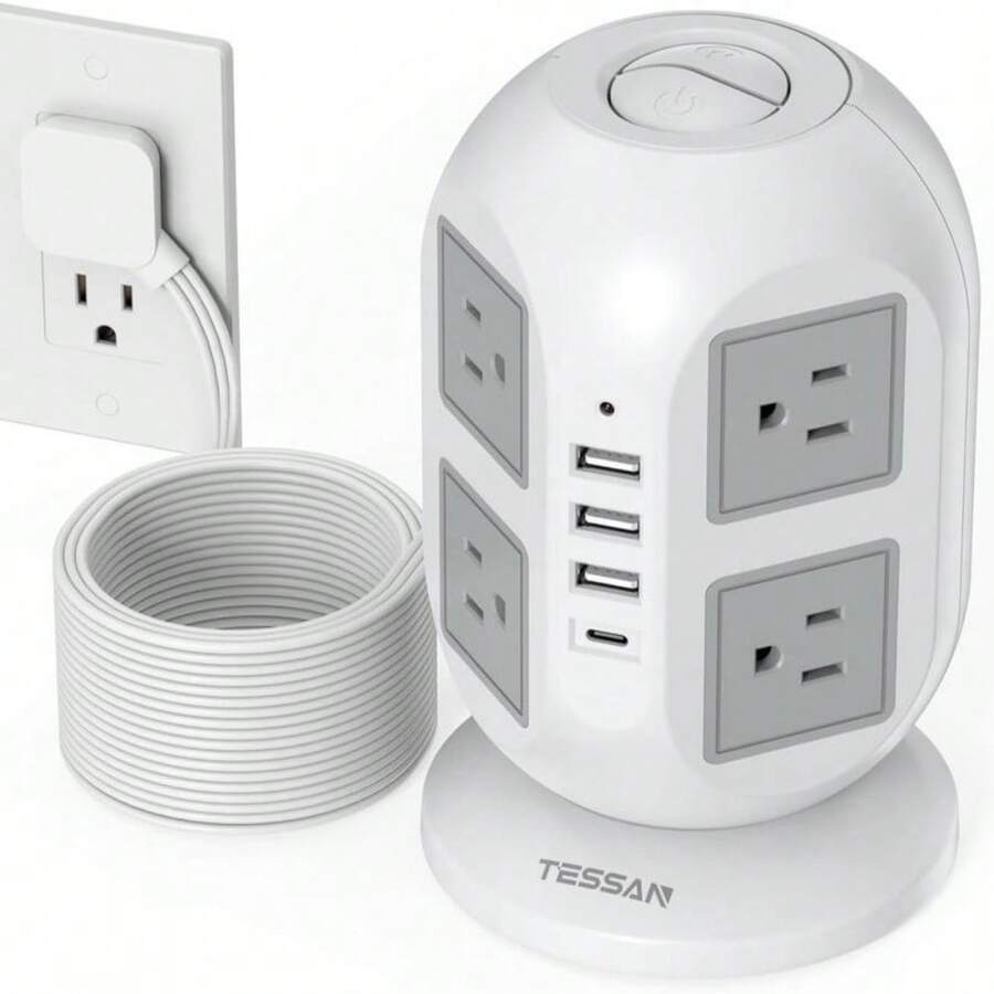 TESSAN Tower Surge Protector Power Strip 10 Ft, Long Flat Extension