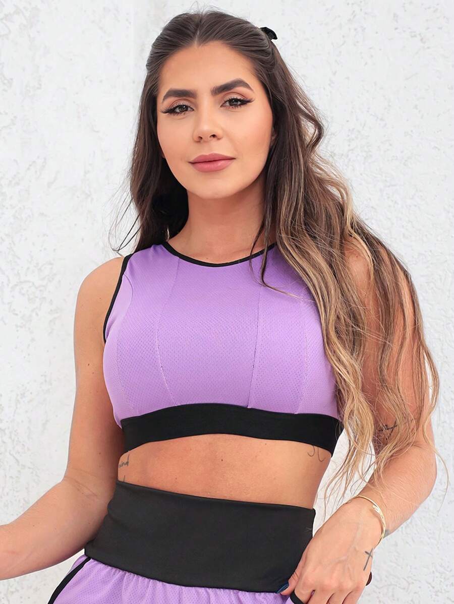 Women's Cropped Sports Fitness Top In Dry Fit Without Pads - 紫丁香 - 查看 1