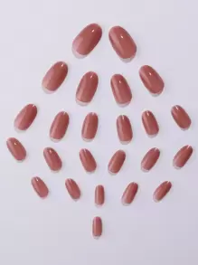 24片酒紅色與杏色亮面櫻桃紅可重複使用壓克力人造指甲，DIY美甲，適合女性，簡約甜美優雅奢華可拆卸甲片，適用節日派對、朋友聚會與日常穿戴，含24片凝膠黏貼片與1個指甲锉，穿戴甲 - 棕色 - 查看 7