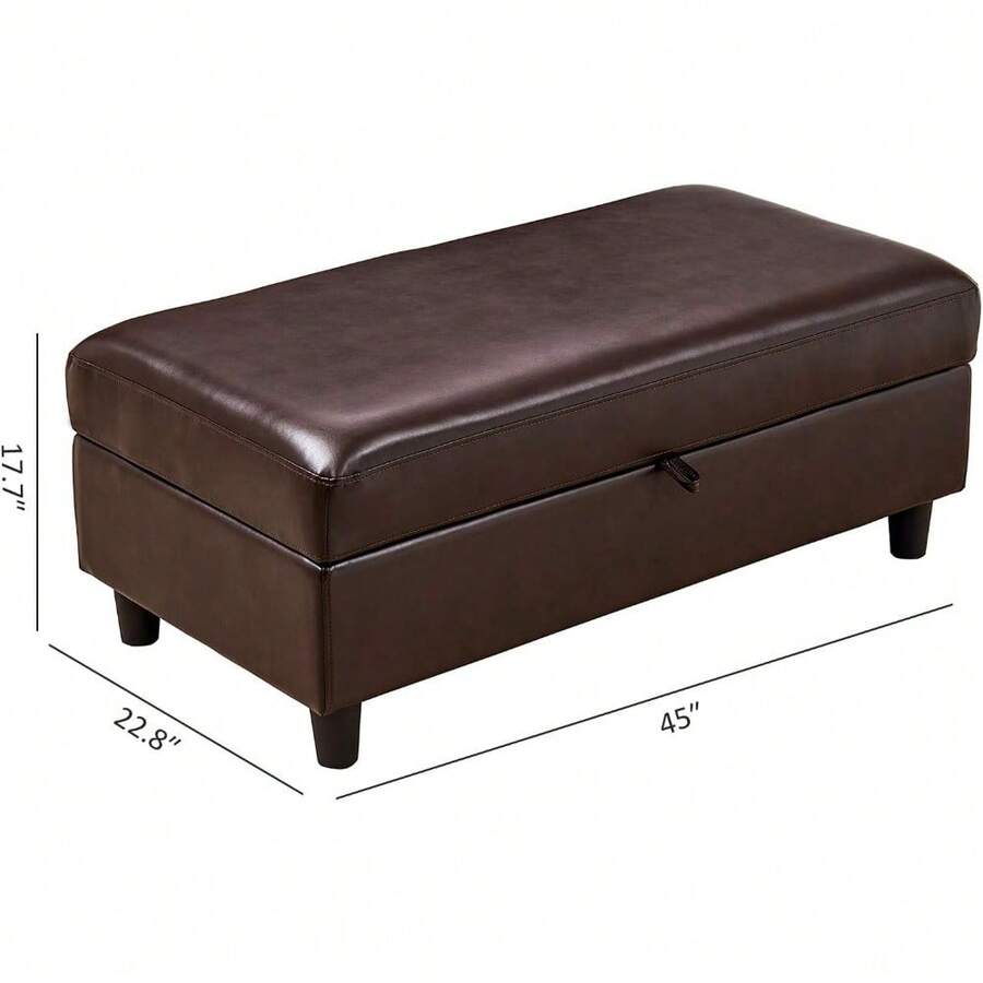45 Inch Storage Bench Ottoman Rectangular Leather Bench With Storage
