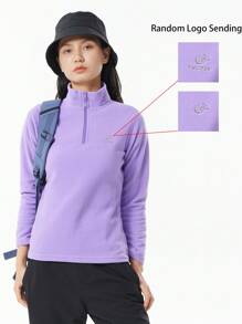 TECTOP 女士抓绒套头衫，长袖极地经典款四分之一拉链轻薄柔软冬季毛衣，随机logo发货，滑雪 - 紫丁香色 - 查看 6