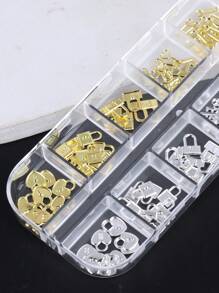 12个心形锁形金属美甲装饰品，DIY美甲饰品配件，美甲用品 - 彩色 - 查看 7