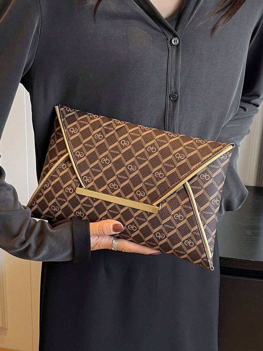 2024 年夏季时尚大容量花卉印花女士手拿包 - 棕色 - 查看 1