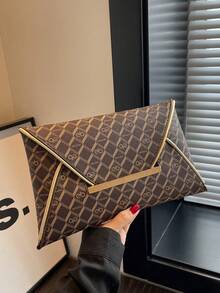 2024 年夏季时尚大容量花卉印花女士手拿包 - 棕色 - 查看 3