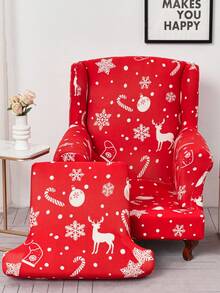 2 件套圣诞老虎图案牛奶丝全覆盖单人沙发套，适合客厅、书房，全年可用 - 紅色 - 查看 3