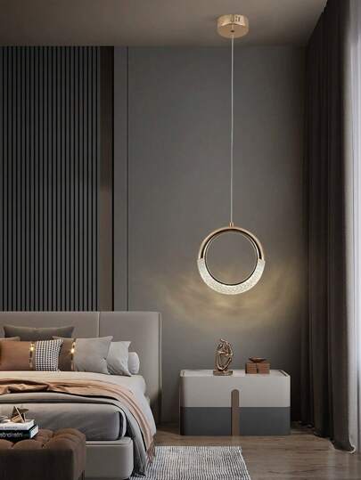 1件镀锌合金亚克力吊灯，圆圈直径20厘米，适用于客厅、卧室、餐厅、床边、办公室等家居装饰，高度可调节200米。