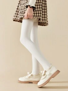 2 Pairs Girls/Kids Vertical Stripe, Floral, Cable Knit, Diamond Grid, Solid Black/White, College, Princess Style Fleece Tights, Thick Stirrup Leggings For Autumn/Winter, Suitable For Daily Wear