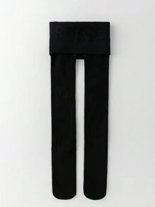 2 Pairs Girls/Kids Vertical Stripe, Floral, Cable Knit, Diamond Grid, Solid Black/White, College, Princess Style Fleece Tights, Thick Stirrup Leggings For Autumn/Winter, Suitable For Daily Wear