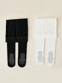 2 Pairs Girls/Kids Vertical Stripe, Floral, Cable Knit, Diamond Grid, Solid Black/White, College, Princess Style Fleece Tights, Thick Stirrup Leggings For Autumn/Winter, Suitable For Daily Wear