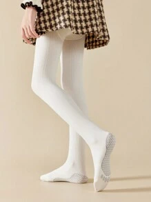 2 Pairs Girls/Kids Vertical Stripe, Floral, Cable Knit, Diamond Grid, Solid Black/White, College, Princess Style Fleece Tights, Thick Stirrup Leggings For Autumn/Winter, Suitable For Daily Wear