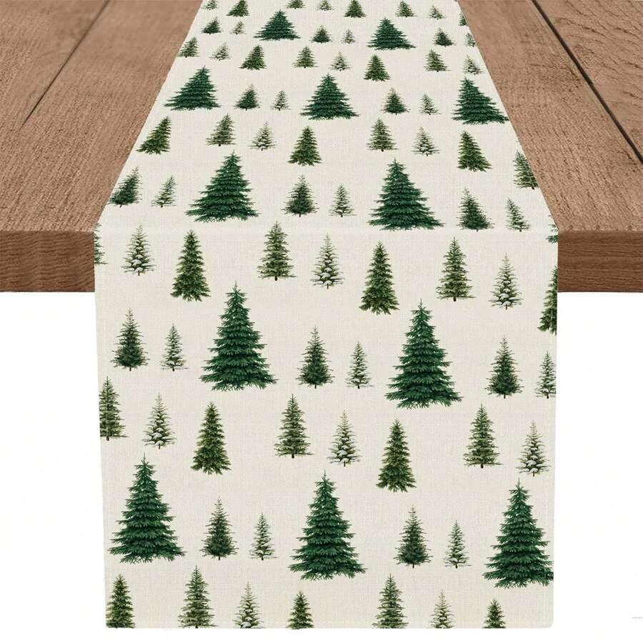 1PC Christmas Table Runner, Christmas Table Runner Christmas Tree, Christmas Long Table Runner For Winter Holiday Home Kitchen Table Decoration - Green - View 1