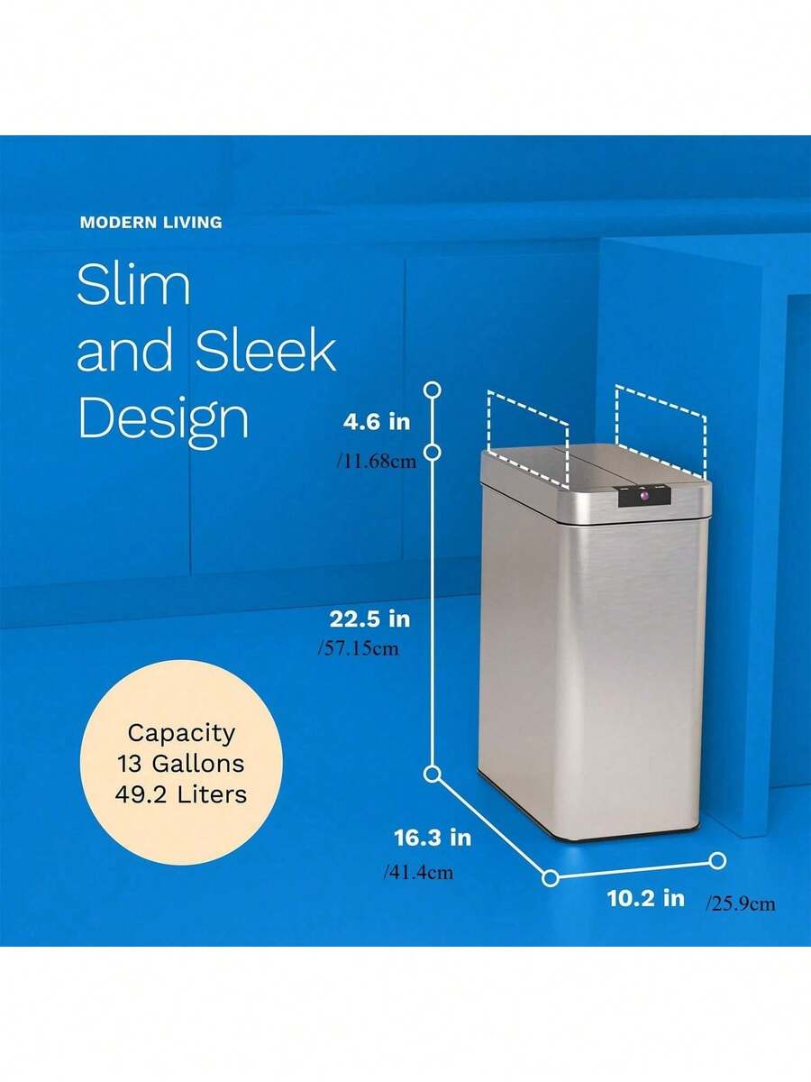 13 Gallon Automatic Trash Can For Kitchen Stainless Steel Garbage Can