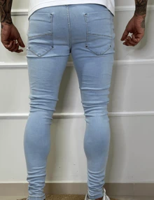 Men's Skinny Jeans With Laser-Faded Fade - 淺色水洗藍 - 查看 5