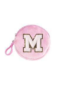 毛绒圆形刺绣首字母A-Z手绳钥匙扣钱包女士证件包钥匙包化妆包耳机收纳包小巧便携节日礼物，适合送给家人、朋友和同学的生日礼物（26个字母可供选择）粉色包Y2K感恩节女士钱包迷你钱包零钱包 - 粉色 - 查看 18