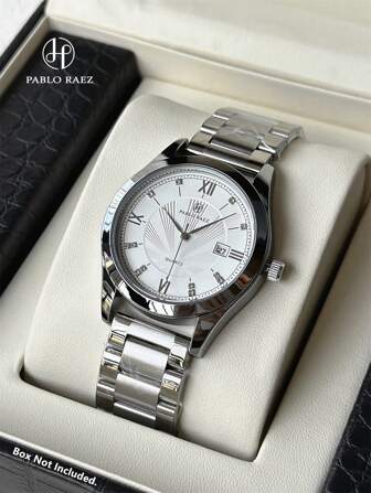 Pablo Raez 1 st överlägsen högkvalitativ manklocka Topp helt nytt företagsarmbandsur för man SUS304 rostfritt stål IPS silverfärgat fodral Lyxigt massivt stålarmband Gentleman Metal Feeling Urtavla med mode diamanter Design 50M vattentät manlig kvartsklänning Armbandsur med datumkalender Sport Casual klocka Fina presenter till vän eller familj Far presenterar lämpliga för vardagsliv/arbete/festdekorationer Populär studentklocka