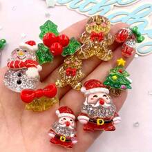 10/20pcs Mixed Random Shiny Resin Christmas Decorations - Santa Claus, Reindeer, Snowman, Etc. With Rhinestones - Perfect For DIY Crafts, Scrapbooking, And Home Decor - Multicolor - View 2