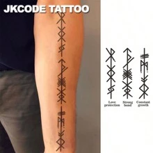 JKCODE TATTOO Ancient Viking And Peace Hieroglyphic Tattoos With "Love" And "Strong Bond" Meaning, Rockstar Finger/Hand/Neck Temporary Tattoos, Unisex, Long-Lasting Waterproof For 15 Days - Blue - View 7