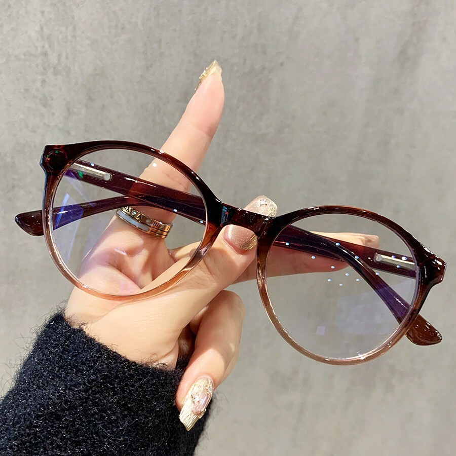 Retro Round Rimless Optical Glasses For Men, PC Frame With Spring