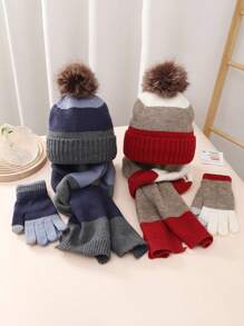 3pcs Kids Warm Set: Knitted Hat, Gloves & Scarf, For Winter - 3PC - View 1