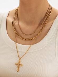 1 chiếc vòng cổ mặt dây chuyền nhiều lớp INS thời trang cá nhân hóa, mặt thánh giá Cubic Zirconia, thích hợp cho kỳ nghỉ, tiệc tùng, đeo hàng ngày, quà tặng Giáng sinh và ngày lễ cho phụ nữ - Nhiều màu - Xem 2