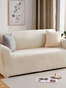 1pc Winter Warm Plush Solid Color Elastic Sofa Cover, Modern Minimalist Anti-Slip All-Inclusive Sofa Protector, Fits L-Shaped And 1/2/3/4 Seat Sofas