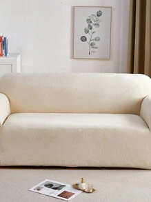 1pc Winter Warm Plush Solid Color Elastic Sofa Cover, Modern Minimalist Anti-Slip All-Inclusive Sofa Protector, Fits L-Shaped And 1/2/3/4 Seat Sofas