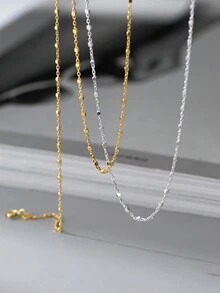 1pc S925 Sterling Silver Small Cube Sparkling Necklace, Elegant Jewelry, Minimalist Classic Design, Suitable For Women's Daily Wear, Wedding And Ceremony Accessories - Chain - View 10