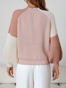 Suéter de punto de manga larga y bloque de color elegante para mujer, otoño e invierno