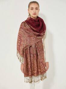 1pc Retro Elegant & Versatile Paisley Print Scarf - Burgundy - View 2