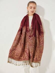1pc Retro Elegant & Versatile Paisley Print Scarf - Burgundy - View 3