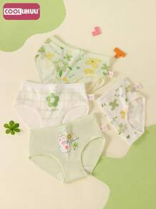 Coollikuli 4条装少女内裤舒适柔软清新简约花朵印花女童三角内裤四季适用
