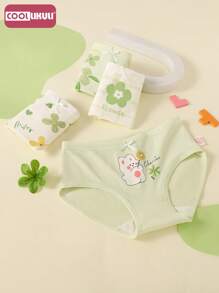 Coollikuli 4条装少女内裤舒适柔软清新简约花朵印花女童三角内裤四季适用