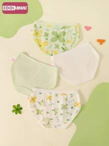 Coollikuli 4条装少女内裤舒适柔软清新简约花朵印花女童三角内裤四季适用