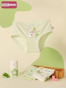 Coollikuli 4条装少女内裤舒适柔软清新简约花朵印花女童三角内裤四季适用