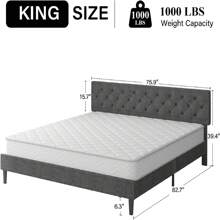 Upholstered  Bed Frame With Headboard, Linen Platform Bed  Frame With Wooden Slats Support,Twin/ Full/ Queen/ King,Pink/ White/ Blue/ Light Grey/ Dark Grey/ Black/ Cream - 淺灰色 - 查看 10