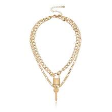 1 chiếc vòng cổ mặt dây chuyền hình khóa hình học phóng đại thời trang dành cho phụ nữ, dây chuyền nhôm hai lớp cá nhân hóa - Nhiều màu - Xem 4