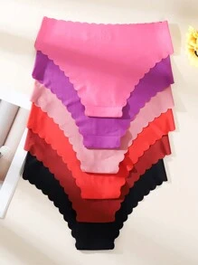 6pcs Women's Silky Wavy Edge Solid Color Sexy & Comfortable Bikini Briefs