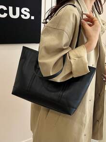 Túi Tote Đeo Vai Dung Tích Lớn Mùa Thu/Đông Mới, Họa Tiết Da Cá Sấu Nổi, Túi Xách Nữ Thường Ngày, Trang Trí Lá Vàng Chữ Cái, Phù Hợp Khi Đi Làm - màu đen - Xem 2