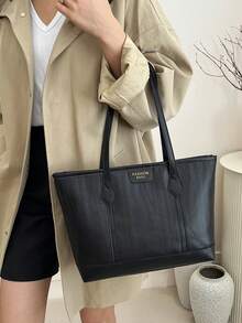 Túi Tote Đeo Vai Dung Tích Lớn Mùa Thu/Đông Mới, Họa Tiết Da Cá Sấu Nổi, Túi Xách Nữ Thường Ngày, Trang Trí Lá Vàng Chữ Cái, Phù Hợp Khi Đi Làm - màu đen - Xem 3